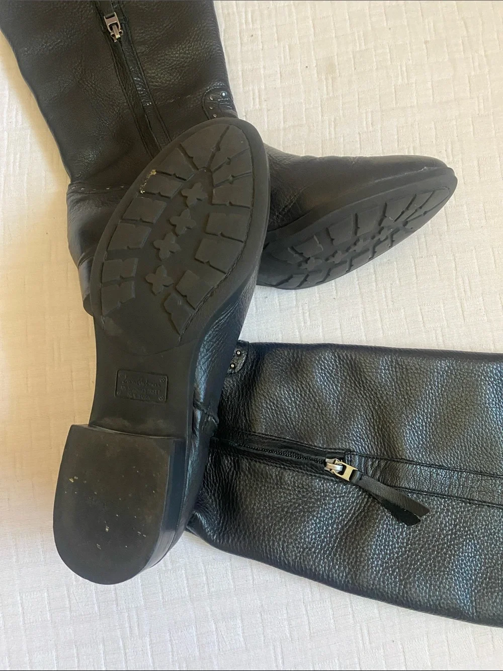 SAM EDELMAN Black Studded Knee-High Riding Boots